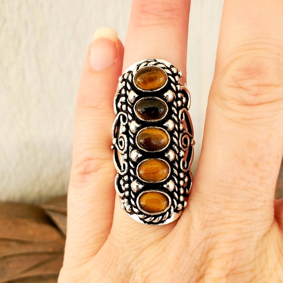 New Tiger Eye 925 Silver Adjustable Statement Ring. - Picture 2 of 10